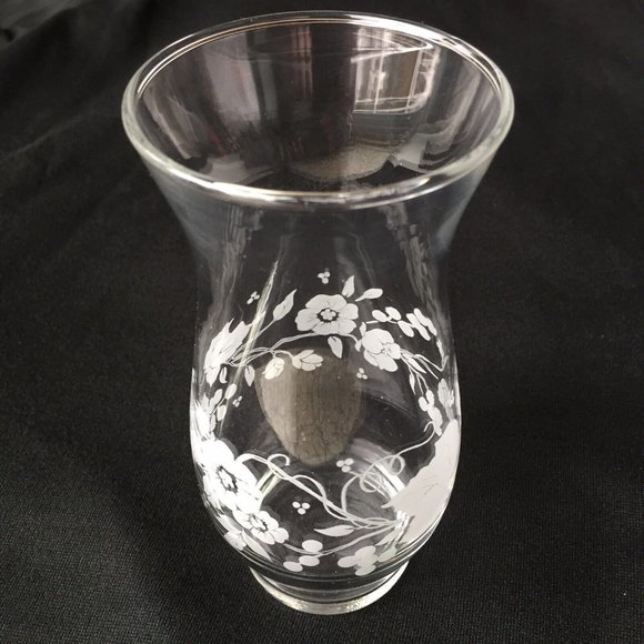 Clear Glass Small Carafe Water Milk Juice Holder Frosted Flower Floral Art Vase - Picture 1 of 12